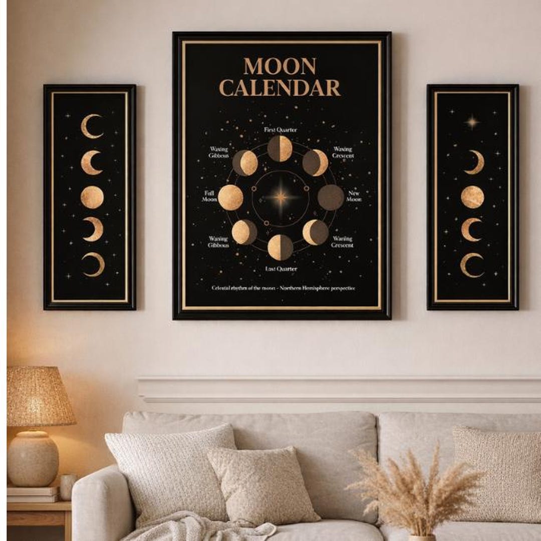 Moon Phases Wall Art Set of 2 Celestial Printable Posters Neutral ...