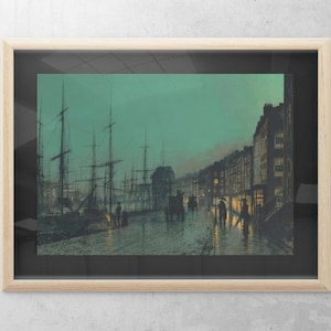 John Atkinson Grimshaw - Shipping on the Clyde (1881) - Painting Photo Poster Print Art Gift Home Wall Decor wall art Vintage Art