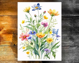 Vibrant Wildflower Art Print, Colorful Floral Home Decor