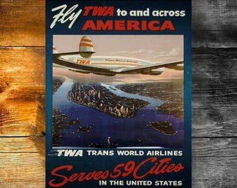 Póster de viaje vintage de TWA, lámina artística de aviación retro