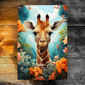Arte mural de jirafa, estampado de animales para guardería, decoración de habitación infantil, póster de animales adorables, arte para habitación de bebé, arte mural imprimible, ilustración de jirafa