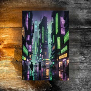 Futurystyczny plakat, wydruk artystyczny Cyberpunk City, dekoracja ścienna w stylu miejskim, wydruk artystyczny Sci-Fi, plakat z panoramą miasta, plakaty z dziełami sztuki, nowoczesna sztuka ścienna,