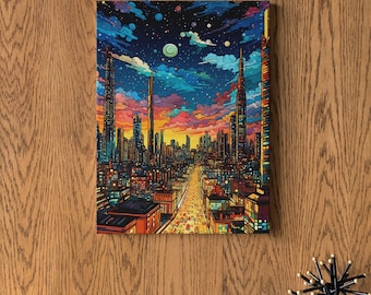 Cyberpunk Cityscape Art Print | Neon Futuristic Wall Decor