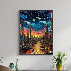 Neo Futuristic Wall Art | Cyberpunk Style Neon Poster | Ai Artwork | Cyberpunk Wall Art | Cyberpunk Print | Wall Decor | future Wall Art