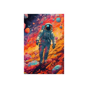 Space Wall Art Poster, Galaxy Astronaut Psychedelic Painting, Fine Art Print, Space Decor, Rock Walking Astronaut, Cosmic Art Print