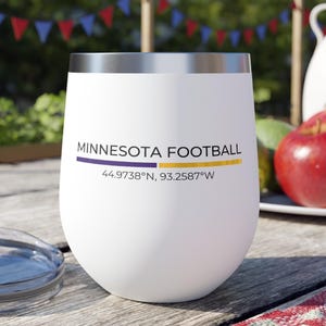 Vikings Football Wine Tumbler, Minnesota Vikings Stadium Lat Long Vikings Fan Gift, Minimalist Décor Gift Drink Wine Tumbler, Vikings Merch