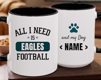 Philadelphia Eagles Football Fan and Personalized Dog Name, Funny Eagles Gift Mug with Customized with Pet Name