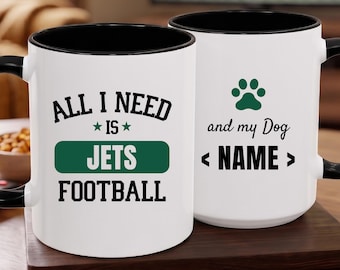 New York Jets Football Fan and Personalized Dog Name, Funny Jets Gift Mug with Customized with Pet Name