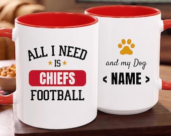 Kansas City Chiefs Football Fan and Personalized Dog Name, Funny Chiefs Gift Mug with Customized with Pet Name