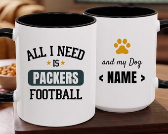 Green Bay Packers Football Fan and Personalized Dog Name, Funny Packers Gift Mug with Customized with Pet Name