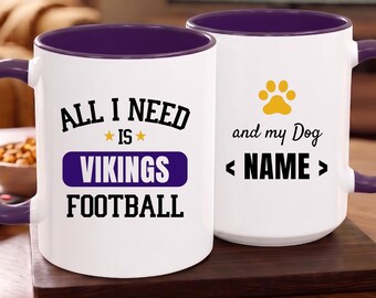 Minnesota Vikings Football Fan and Personalized Dog Name, Funny Vikings Gift Mug with Customized with Pet Name