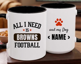 Cleveland Browns Football Fan and Personalized Dog Name, Funny Browns Gift Mug with Customized with Pet Name