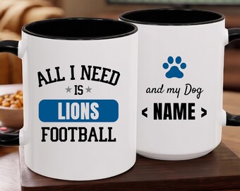 Detroit Lions Football Fan and Personalized Dog Name, Funny Lions Gift Mug with Customized with Pet Name