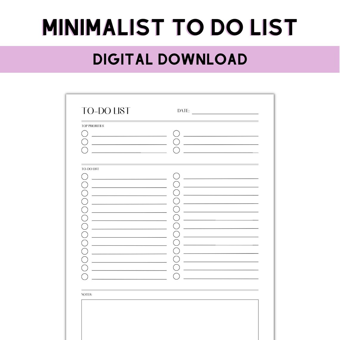 Minimal to Do List Printable // Productivity Planner, A4, A5 To-do List ...