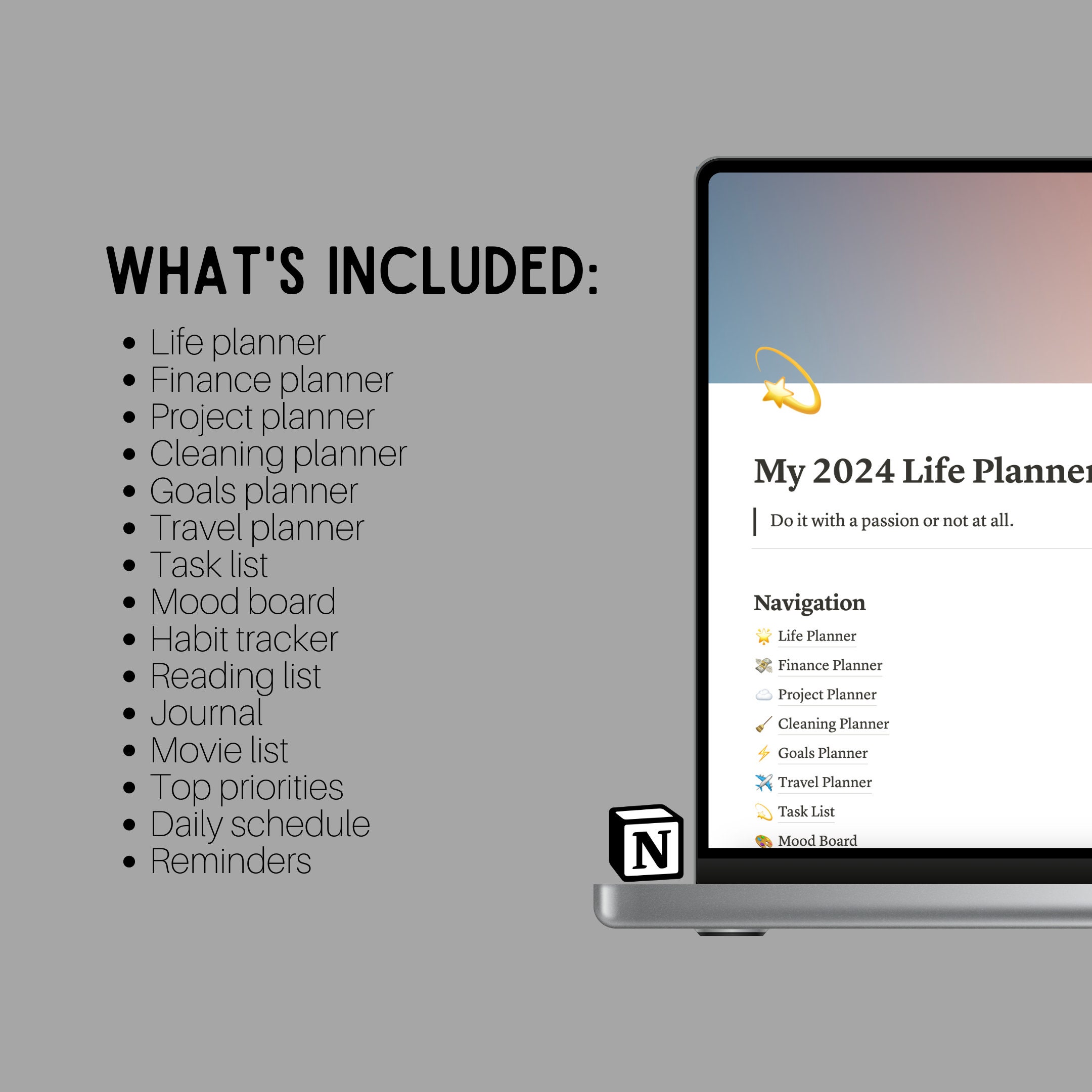 Notion 2024 Planner All in One // Notion Dashboard Template, Life ...