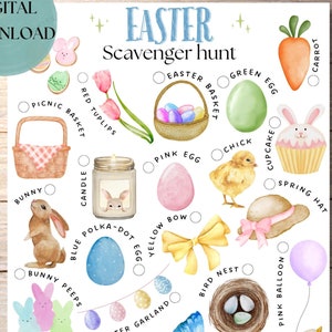 Búsqueda del tesoro de Pascua imprimible / Actividad de Pascua con acuarela / Juego de Pascua para niños / Juego de fiesta de primavera / Descarga digital
