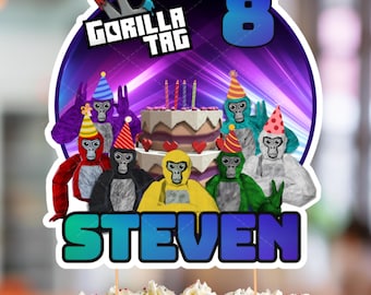 Gorilla Tag Cake Topper: Individuelle Geburtstags-Partydekoration (JPEG & PDF Digital Download