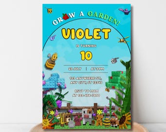 Grow a Garden Roblox Birthday Invitation Editable Template | Printable Digital Download Party Invite for Kids | Canva Roblox Party Invite
