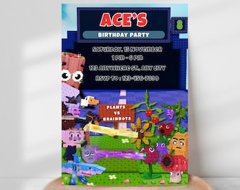 Plants vs Brainrots Roblox Birthday Invitation, Digital Download, Canva Editable Template, Roblox Game
