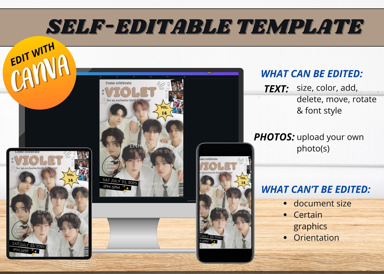ENHYPEN K-pop Birthday Invitation – Editable Canva Template | Printable ...