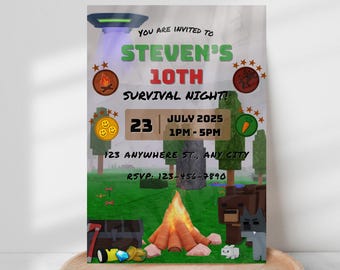 Roblox Birthday Invitation: Forest Survival Game Theme (Canva Template - Digital Download)