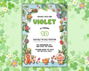 Pikmin-Inspired Birthday Invitation • Editable Digital Party Invite • Garden Space Theme • Printable Game Invite for Kids