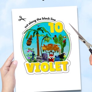 May include: A4 sheet with a colourful birthday graphic. The design features the number 10, the name "Violet", and a tropical scene. The sheet is approximately 17.8-20.3 cm in height and 19.1 cm in width.