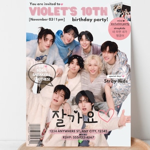 Invitación de cumpleaños de Stray Kids / Invitación a fiesta de Kpop / Plantilla de Canva imprimible y editable (descarga digital)