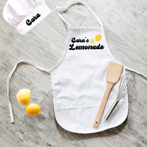 Lemonade Maker, Lemonade Stand White Personalized Kid's Child's Hippie Groovy Apron and Hat Set