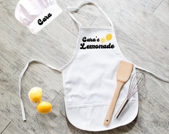 Lemonade Maker, Lemonade Stand White Personalized Kid's Child's Hippie Groovy Apron and Hat Set