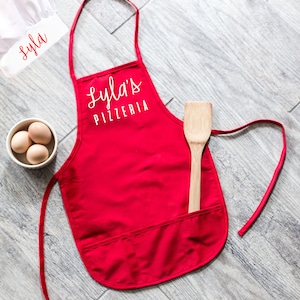 Pizza Maker, Red Personalized Kid&#39;s Child&#39;s Pizzeria Apron and Hat Set