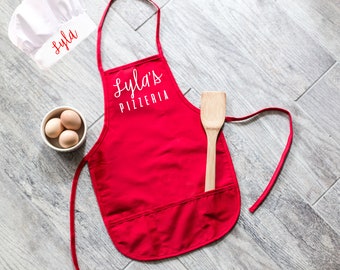 Pizza Maker, Red Personalized Kid's Child's Pizzeria Apron and Hat Set