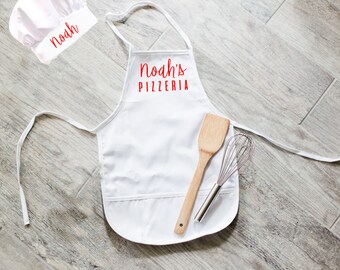 Pizza Maker White Personalized Kid's Child's Pizzeria Apron and Hat Set
