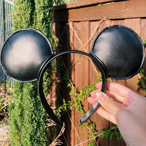 Black Faux Leather Mouse Ears / Black mouse ears