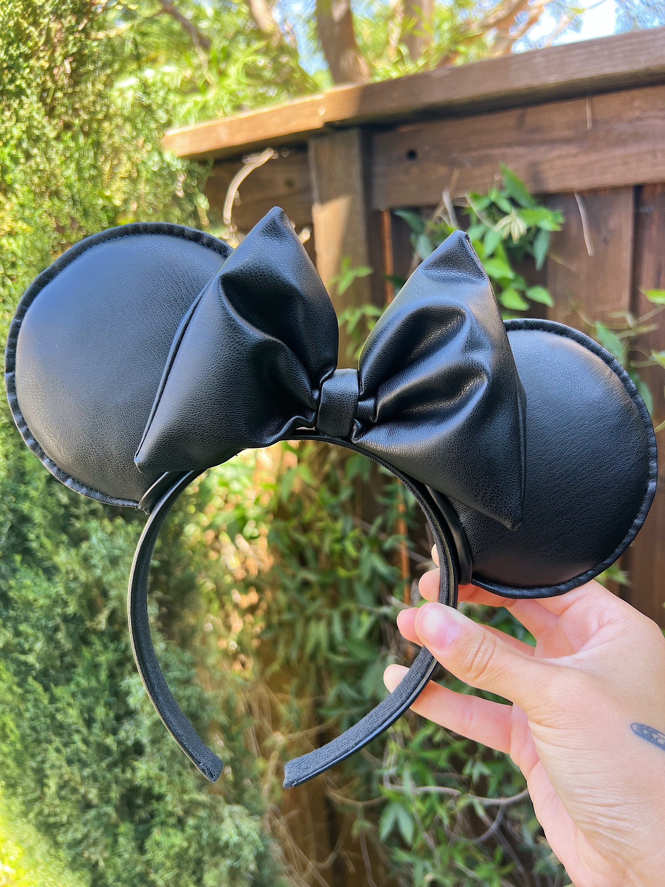 Disney Loungefly Minnie Mouse Ears Headband Black Woven Faux Leather Bow Chic Black Mickey Ears Black Minnie Ears Faux Leather Ears for  main image 3