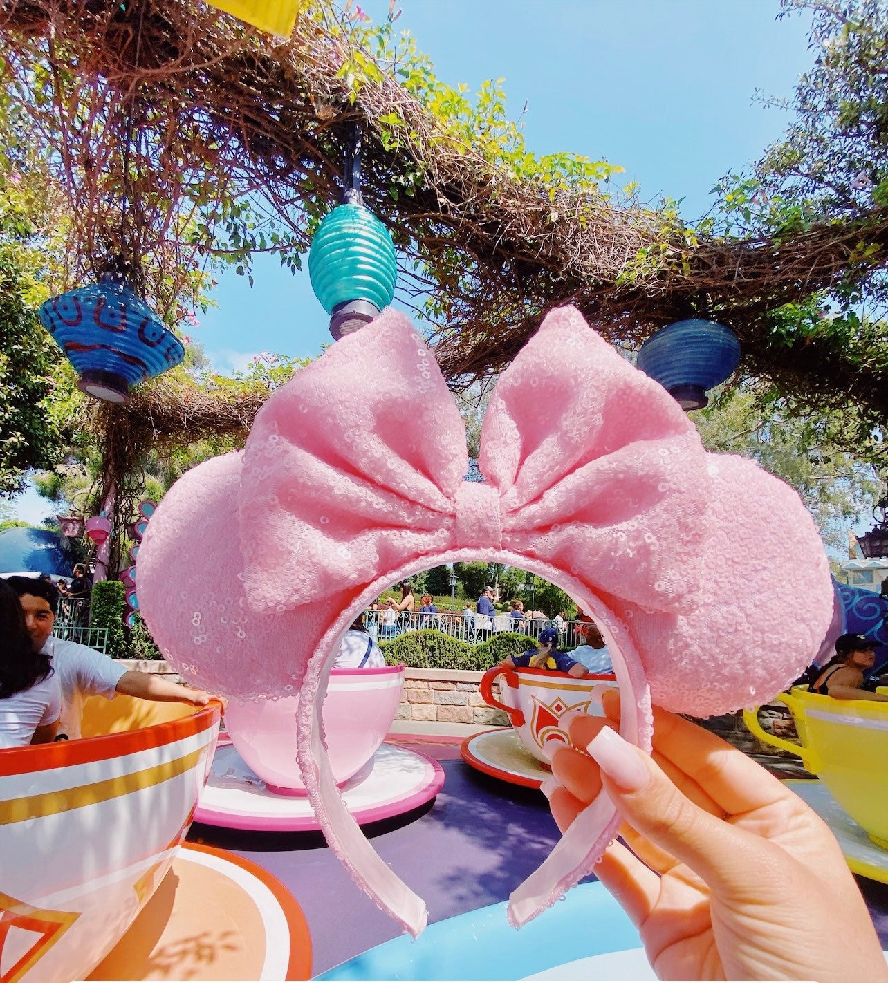 Disney Parks Millennial Baby Pink Sequin Minnie Mouse Ears Headband Disney~Parks Millennial Pink Minnie Mouse Ears Sequined Bow  main image 4