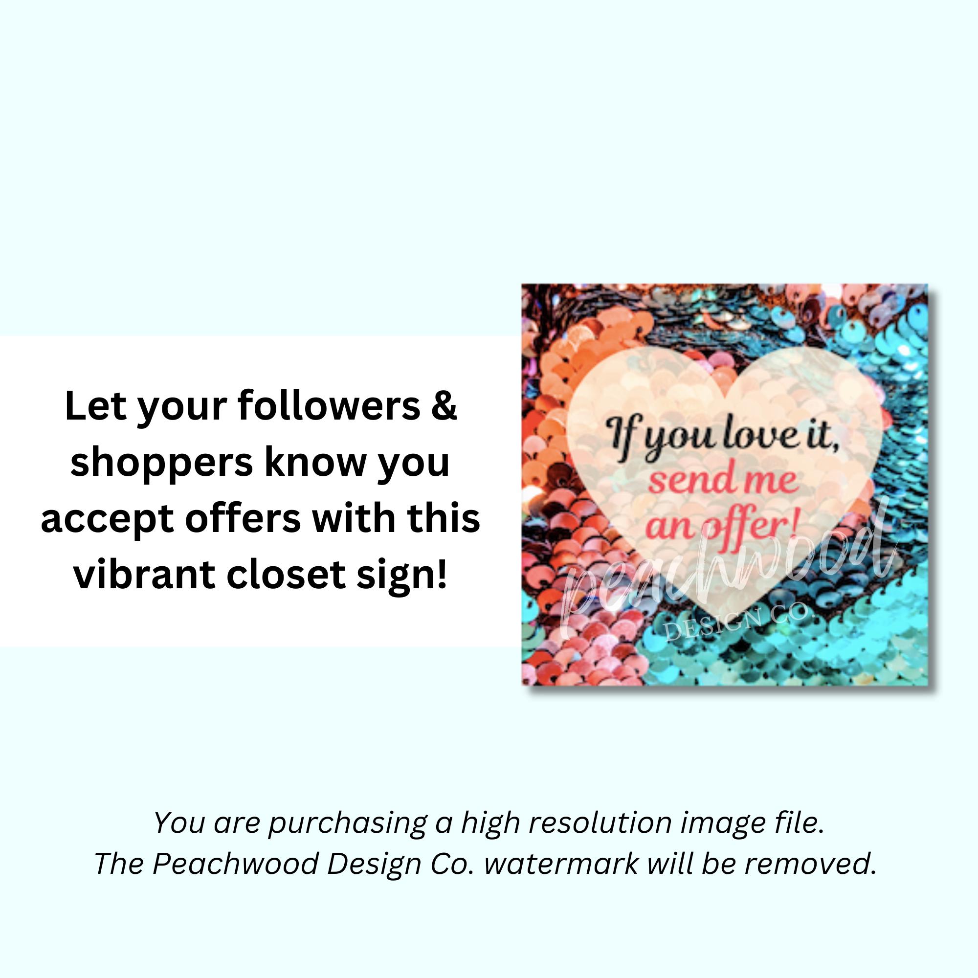 Poshmark Closet Sign | Sequin Heart, Send Me an Offer (PNG  display picture 3