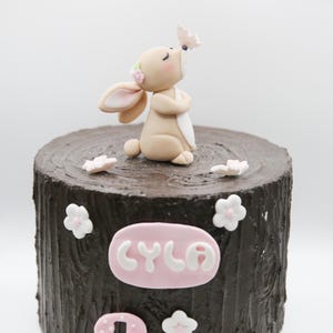 Topper per torta commestibile a forma di coniglio con nome ed età personalizzabile per feste di compleanno e di Pasqua