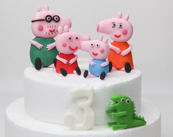 Cartoon Inspired Pig Family Characters Edible Cake Topper for Baby Boy and Girl Cartoon Themed Birthday Celebrations