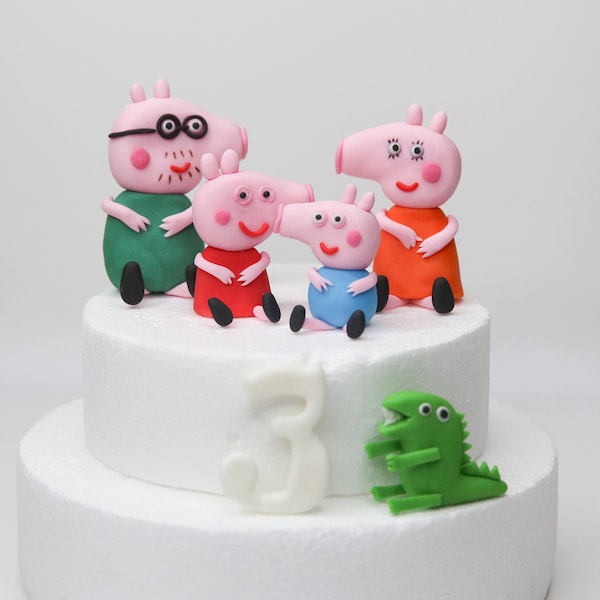 Décoration de gâteau comestible inspirée des dessins animés de la famille des cochons pour les célébrations d'anniversaire sur le thème des dessins animés de bébés garçons et filles