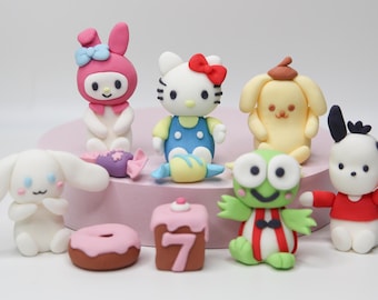 Adornos comestibles para tartas de fondant con forma de gatito, rana, perro y conejo con dulces y donas para cumpleaños de niños, decoración personalizada con número