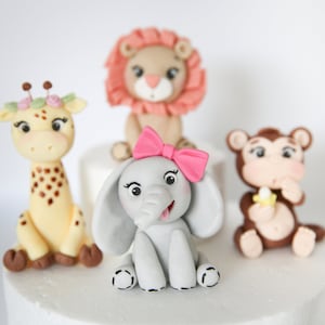 Premium Safari Fondant Cake Toppers, Cute Boy and Girl Animals Edible Cake Decorations for Baby and Kids Birthday Party