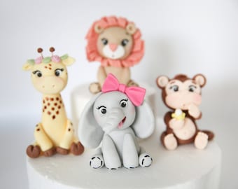 Premium Safari Fondant Taarttoppers, Leuke Jongens- en Meisjesdieren Eetbare Taartversieringen voor Baby- en Kinderverjaardagsfeestje