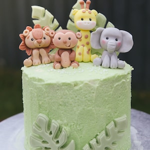 Baby Safari Cake Topper Fondant with Leaves Bundle, Cute Animals Jungle Edible Cake Decorations for Baby and Kids Birthday Party image 8