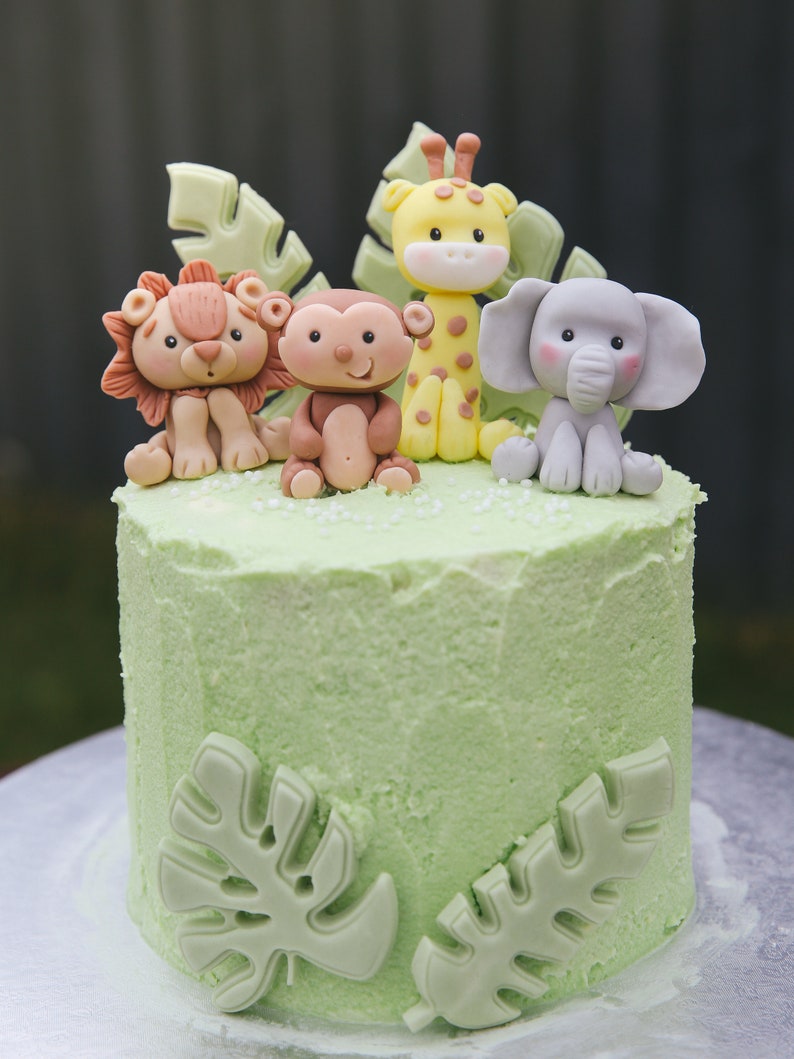 Baby Safari Cake Topper Fondant with Leaves Bundle, Cute Animals Jungle Edible Cake Decorations for Baby and Kids Birthday Party image 8