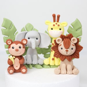Baby Safari Cake Topper Fondant with Leaves Bundle, Cute Animals Jungle Edible Cake Decorations for Baby and Kids Birthday Party image 9