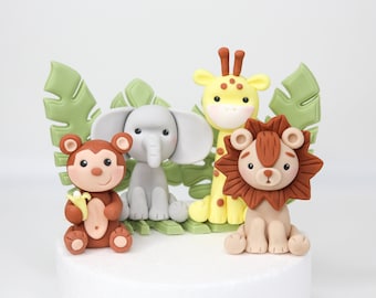Baby Safari Cake Topper Fondant with Leaves Bundle, Cute Animals Jungle  Edible Cake Decorations for Baby and Kids Birthday Party