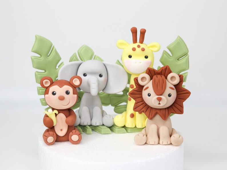 Baby Safari Cake Topper Fondant with Leaves Bundle, Cute Animals Jungle Edible Cake Decorations for Baby and Kids Birthday Party image 9