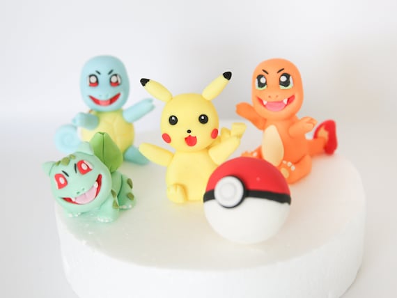 Unofficial Pokemon Cake Topper Fondant, Cute Pokemon Edible Cake Decorations for Baby and Kids Birthday Party