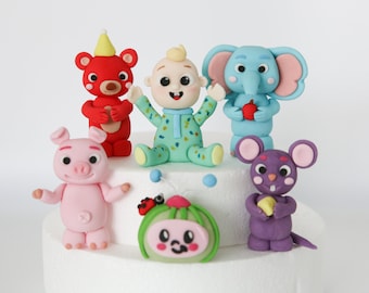 Cartoon Character Inspired Unofficial Baby Melon and Animal Cake Toppers